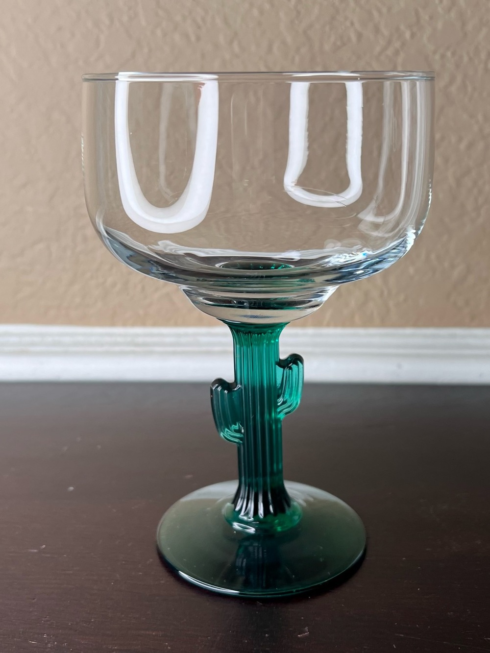 Vintage Cactus Stem Margarita Glass, Green Glass Coupe, Southwestern Barware